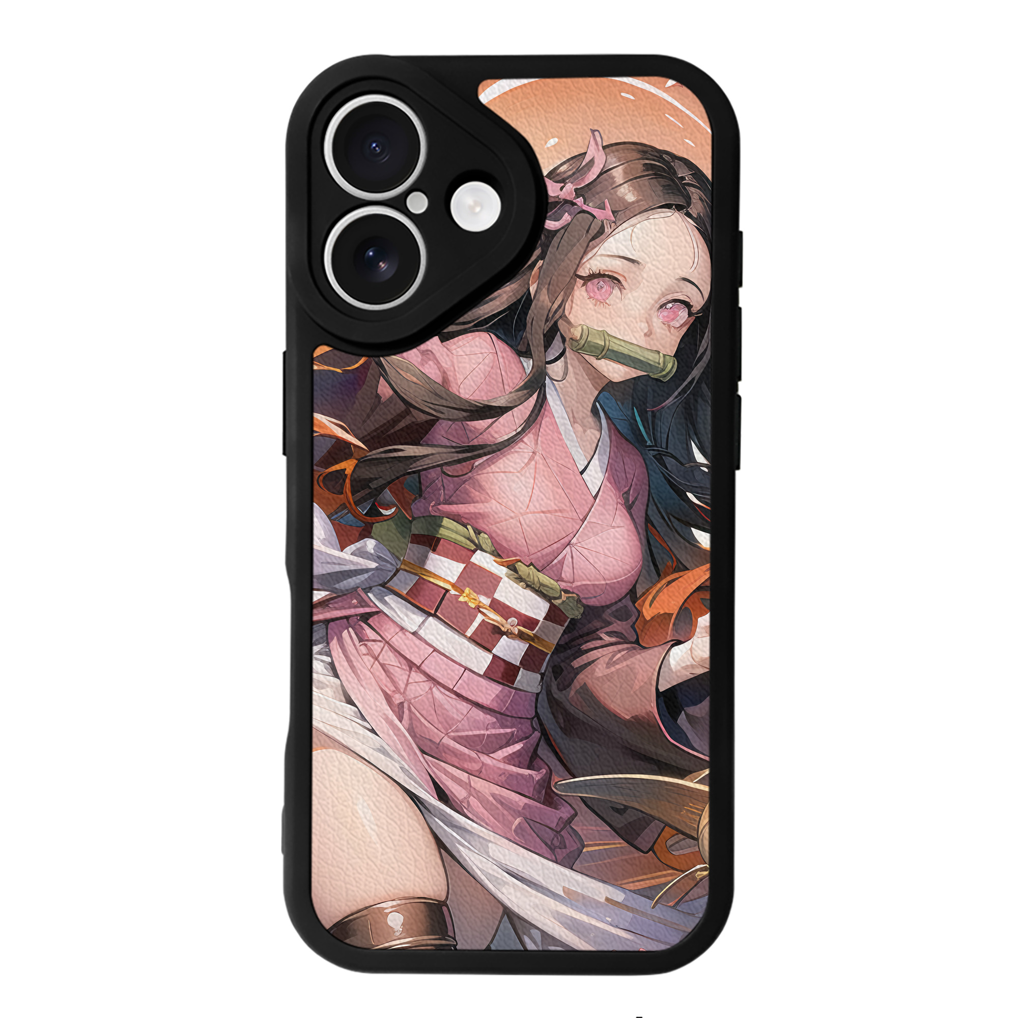 （画像用） 鬼滅の刃（きめつのやいば）竈門 禰󠄀豆子／かまど ねずこ Kamado Nezuko 【iPhone 16シリーズ対応】シリコンスマホケース（レザー調） 材質：シリコン